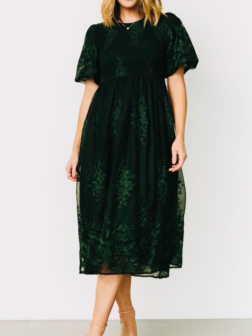 NWT Baltic Born Corrine Embroidered Midi Dress | Green Size M